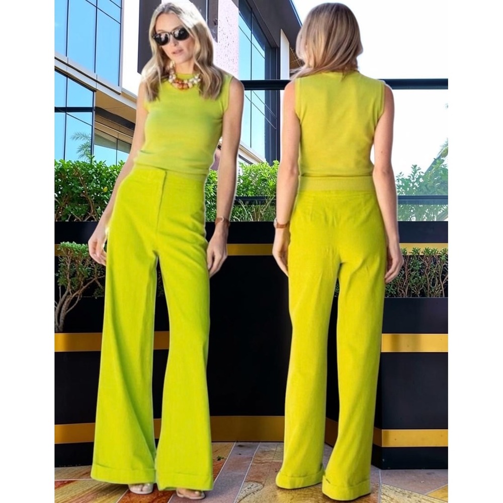 NWT Julia Amory Julia Pant Chartreuse Green Lime Corduroy Wide Leg Trousers XL